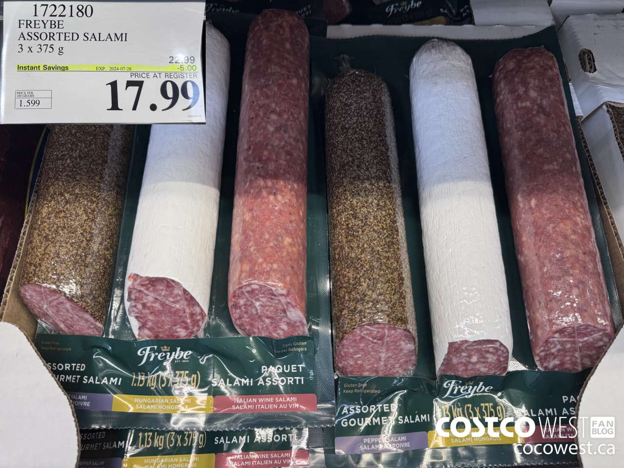 1722180 FREYBE ASSORTED SALAMI 3 x 375 g ($5.00 INSTANT SAVINGS EXPIRES ON 2024-07-28) $17.99