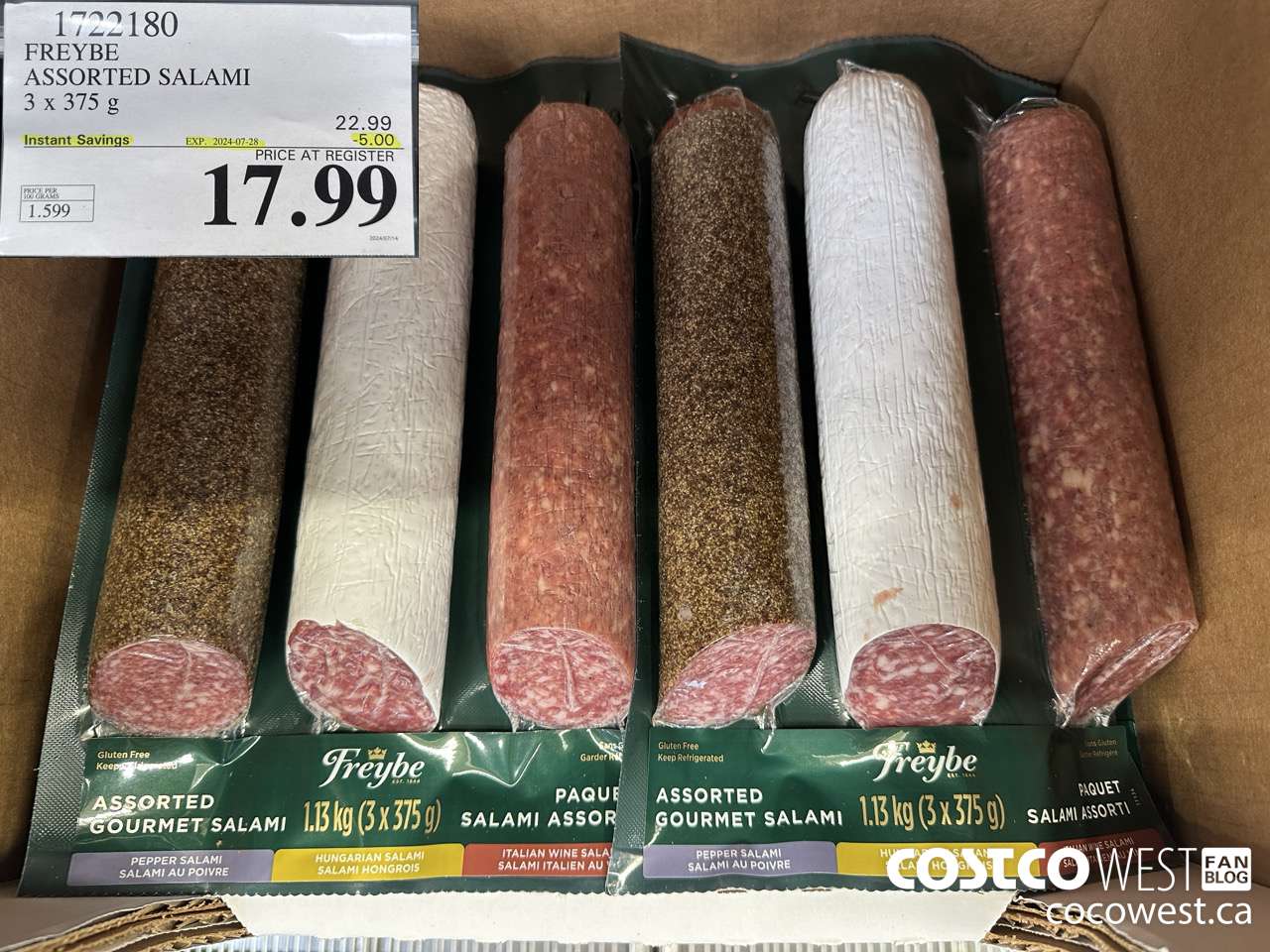 1722180 FREYBE ASSORTED SALAMI 3 x 375 g ($5.00 INSTANT SAVINGS EXPIRES ON 2024-07-28) $17.99