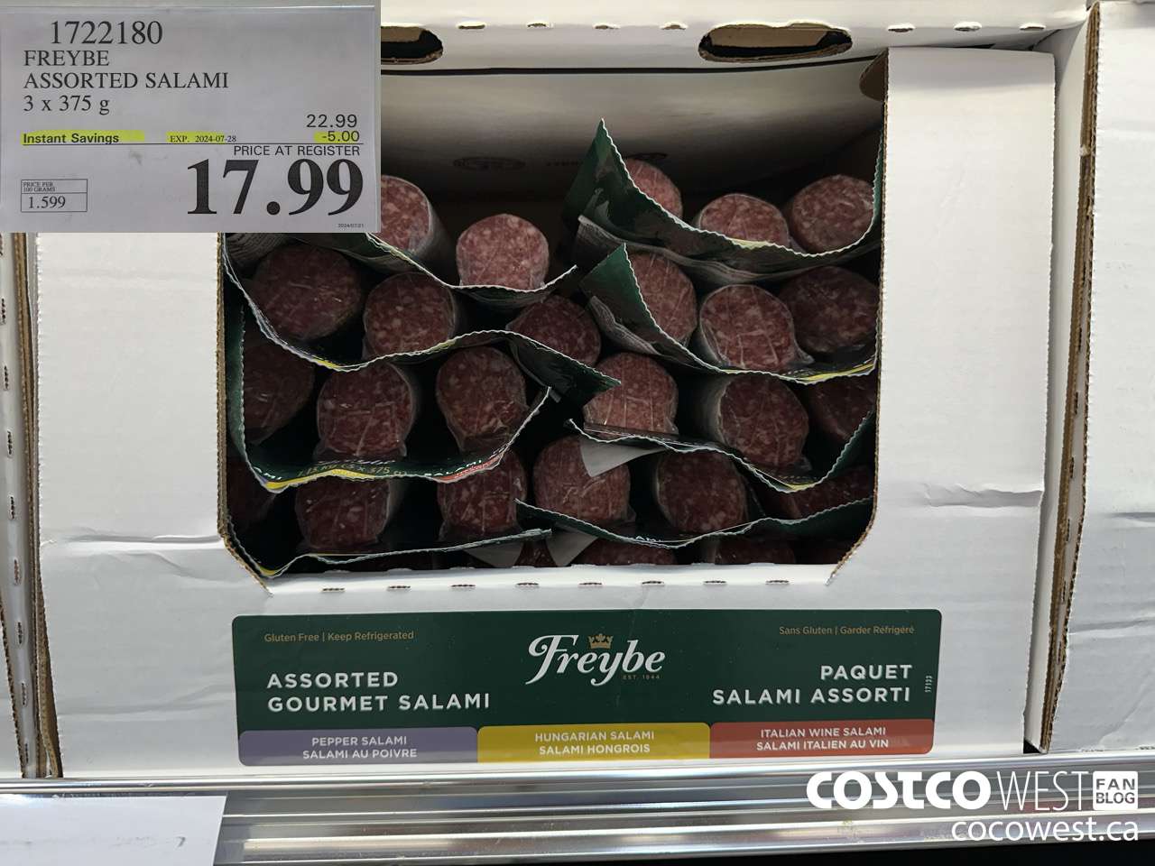 1722180 FREYBE ASSORTED SALAMI 3 x 375 g ($5.00 INSTANT SAVINGS EXPIRES ON 2024-07-28) $17.99
