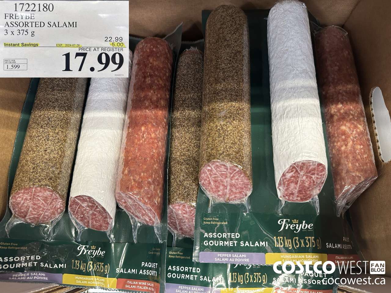 1722180 FREYBE ASSORTED SALAMI 3 x 375 g ($5.00 INSTANT SAVINGS EXPIRES ON 2024-07-28) $17.99