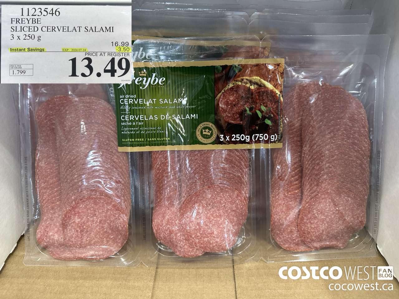1123546 FREYBE SLICED CERVELAT SALAMI 3 x 250 g ($3.50 INSTANT SAVINGS EXPIRES ON 2024-07-14) $13.49
