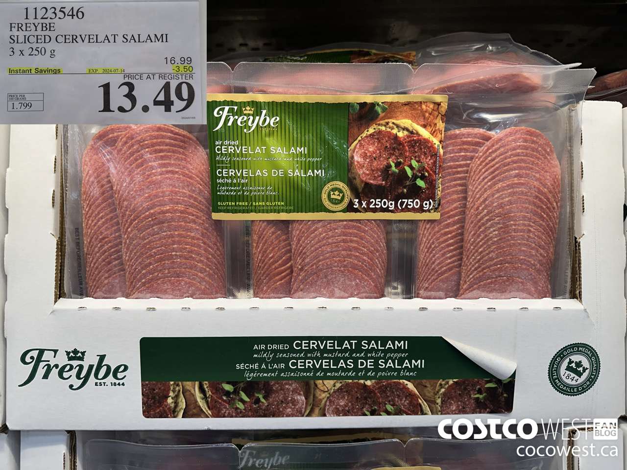 1123546 FREYBE SLICED CERVELAT SALAMI 3 x 250 g ($3.50 INSTANT SAVINGS EXPIRES ON 2024-07-14) $13.49