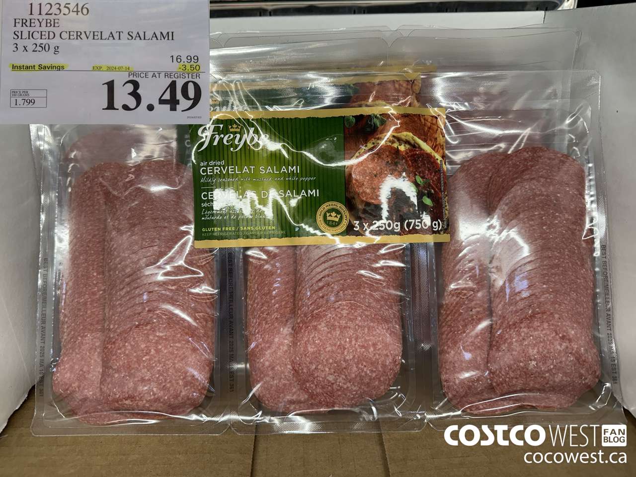 1123546 FREYBE SLICED CERVELAT SALAMI 3 x 250 g ($3.50 INSTANT SAVINGS EXPIRES ON 2024-07-14) $13.49