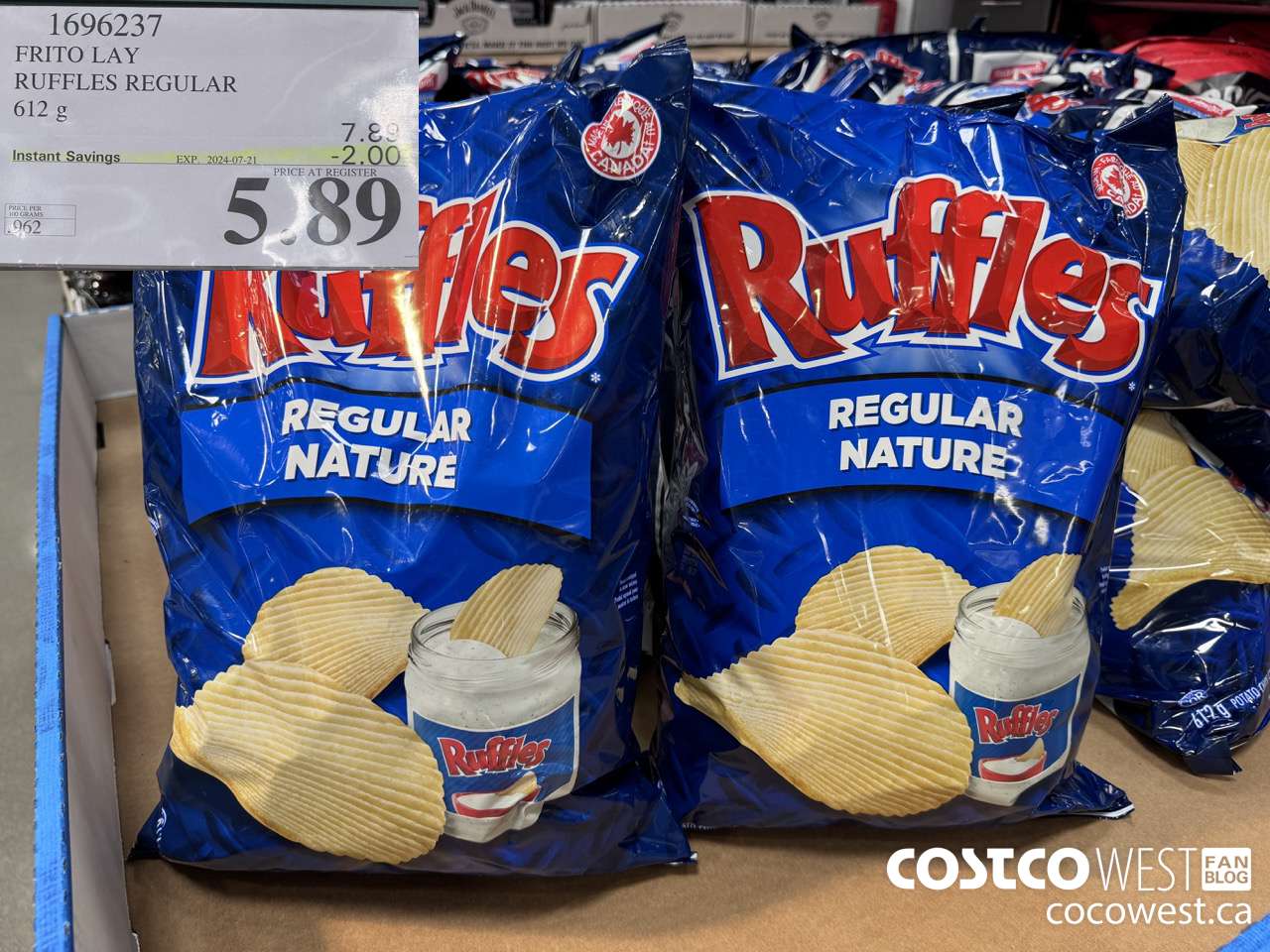 1696237 FRITO LAY RUFFLES REGULAR 612 G ($2.00 INSTANT SAVINGS EXPIRES ON 2024-07-21) $5.89