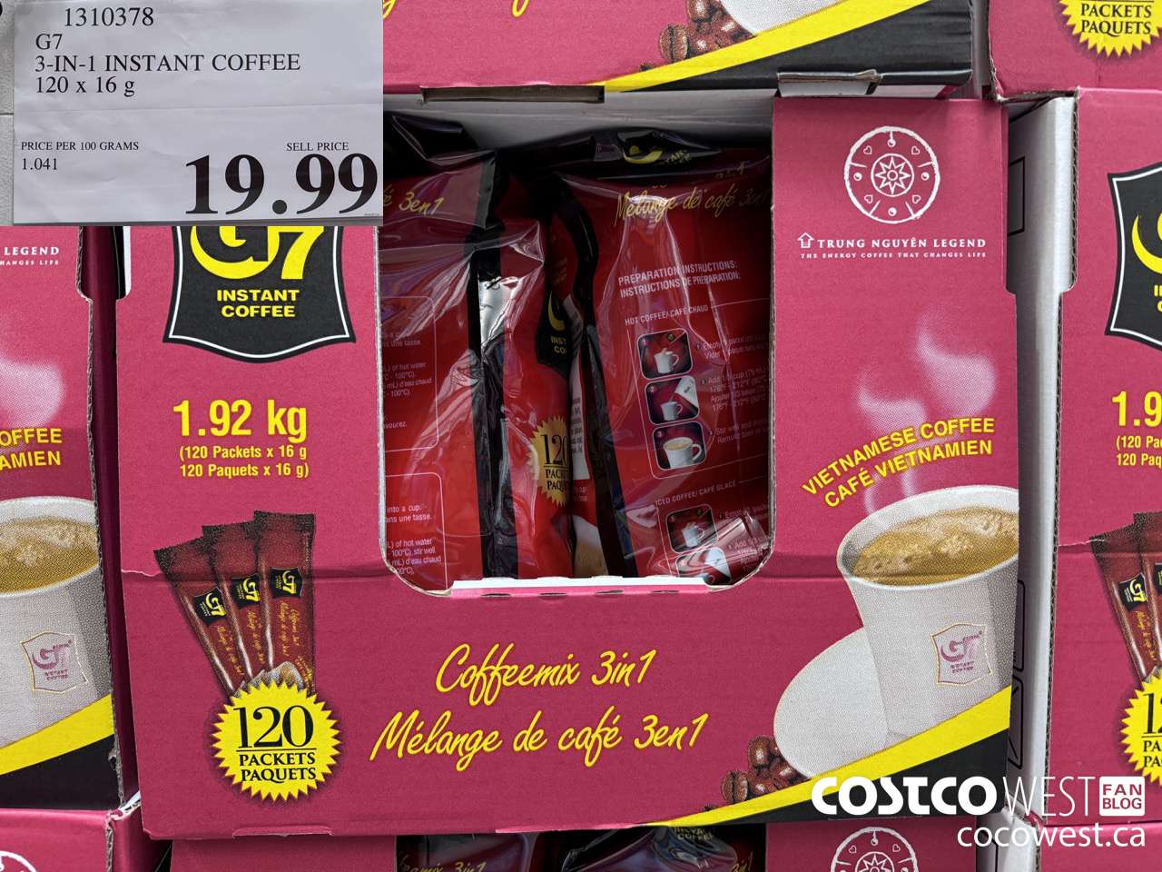 1310378 G7 3-IN-1 INSTANT COFFEE 120 PACK .56 OUNCES EA $19.99