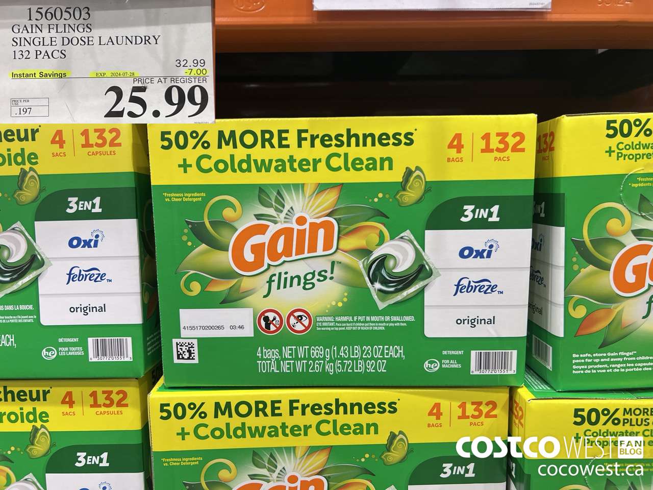 1560503 GAIN FLINGS SINGLE DOSE LAUNDRY 132 pacs ($7.00 INSTANT SAVINGS EXPIRES ON 2024-07-28) $25.99