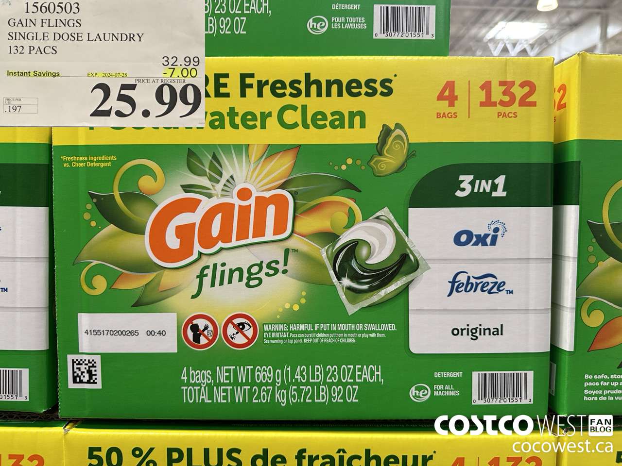 1560503 GAIN FLINGS SINGLE DOSE LAUNDRY 132 pacs ($7.00 INSTANT SAVINGS EXPIRES ON 2024-07-28) $25.99
