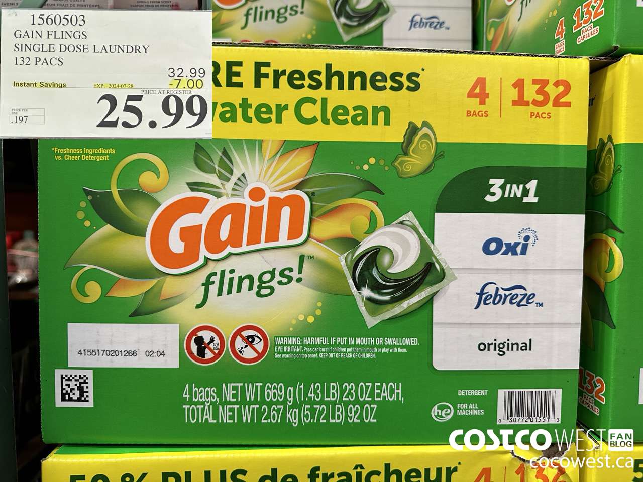 1560503 GAIN FLINGS SINGLE DOSE LAUNDRY 132 pacs ($7.00 INSTANT SAVINGS EXPIRES ON 2024-07-28) $25.99