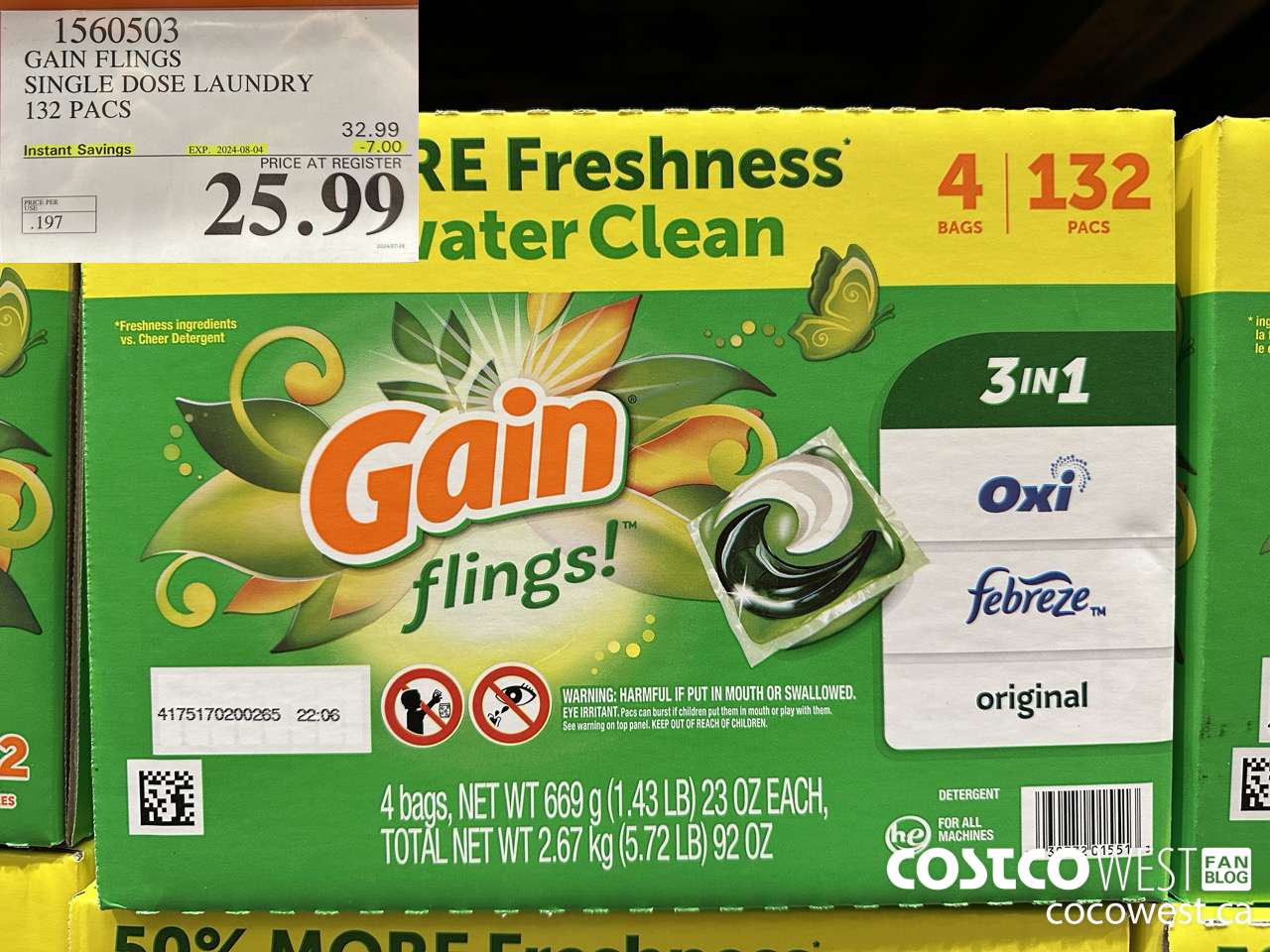1560503 GAIN FLINGS SINGLE DOSE LAUNDRY 132 pacs ($7.00 INSTANT SAVINGS EXPIRES ON 2024-08-04) $25.99