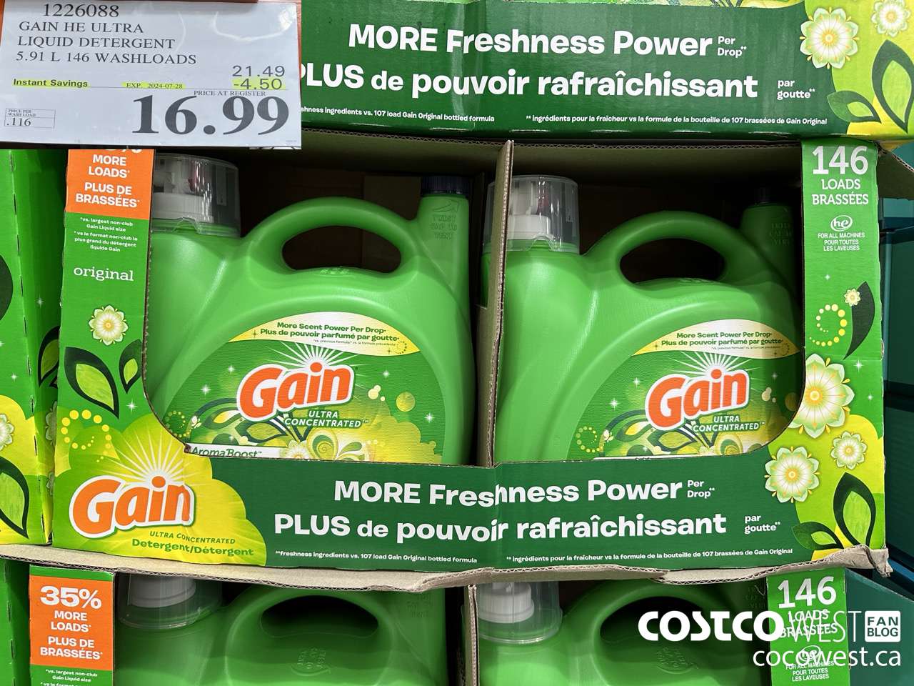 1226088 GAIN HE ULTRA LIQUID DETERGENT 5.91 L 146 WASHLOADS ($4.50 INSTANT SAVINGS EXPIRES ON 2024-07-28) $16.99