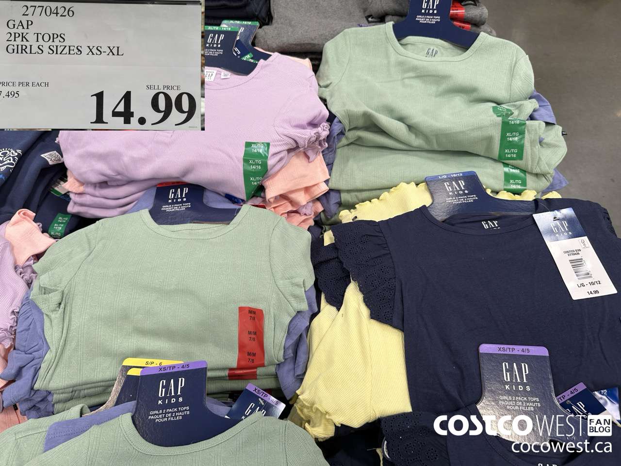 2770426 GAP 2PK TOPS GIRLS SIZES XS-XL $14.99