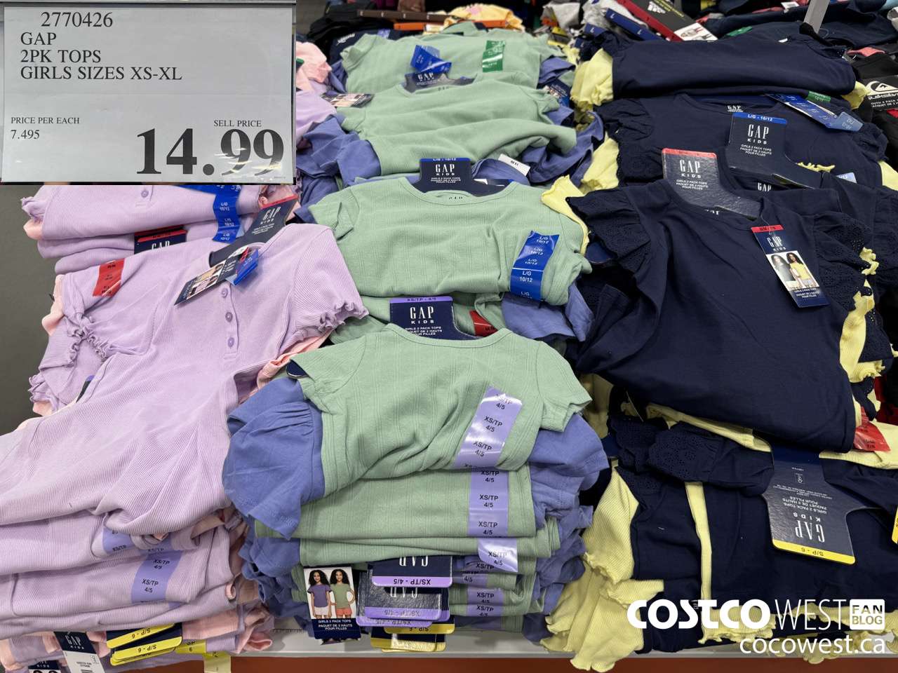 2770426 GAP 2PK TOPS GIRLS SIZES XS-XL $14.99