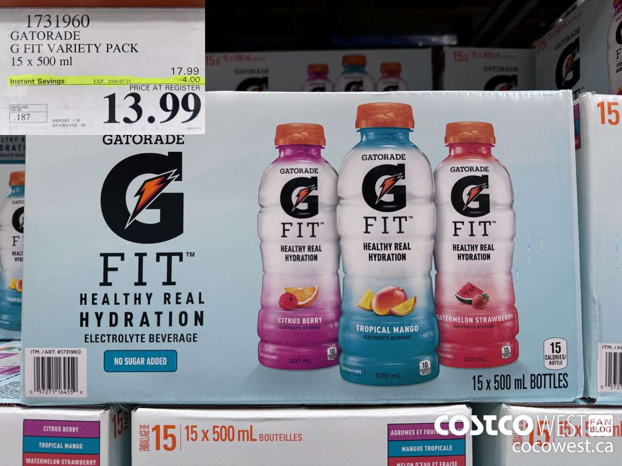 1731960 GATORADE G FIT VARIETY PACK 15 X 500 ML ($4.00 INSTANT SAVINGS EXPIRES ON 2024-07-21) $13.99