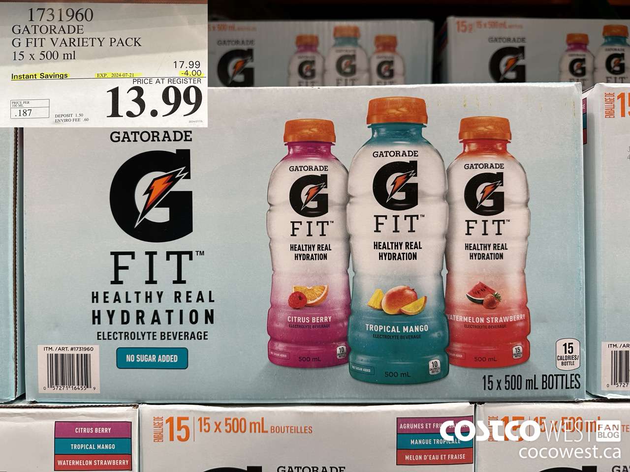 1731960 GATORADE G FIT VARIETY PACK 15 X 500 ML ($4.00 INSTANT SAVINGS EXPIRES ON 2024-07-21) $13.99