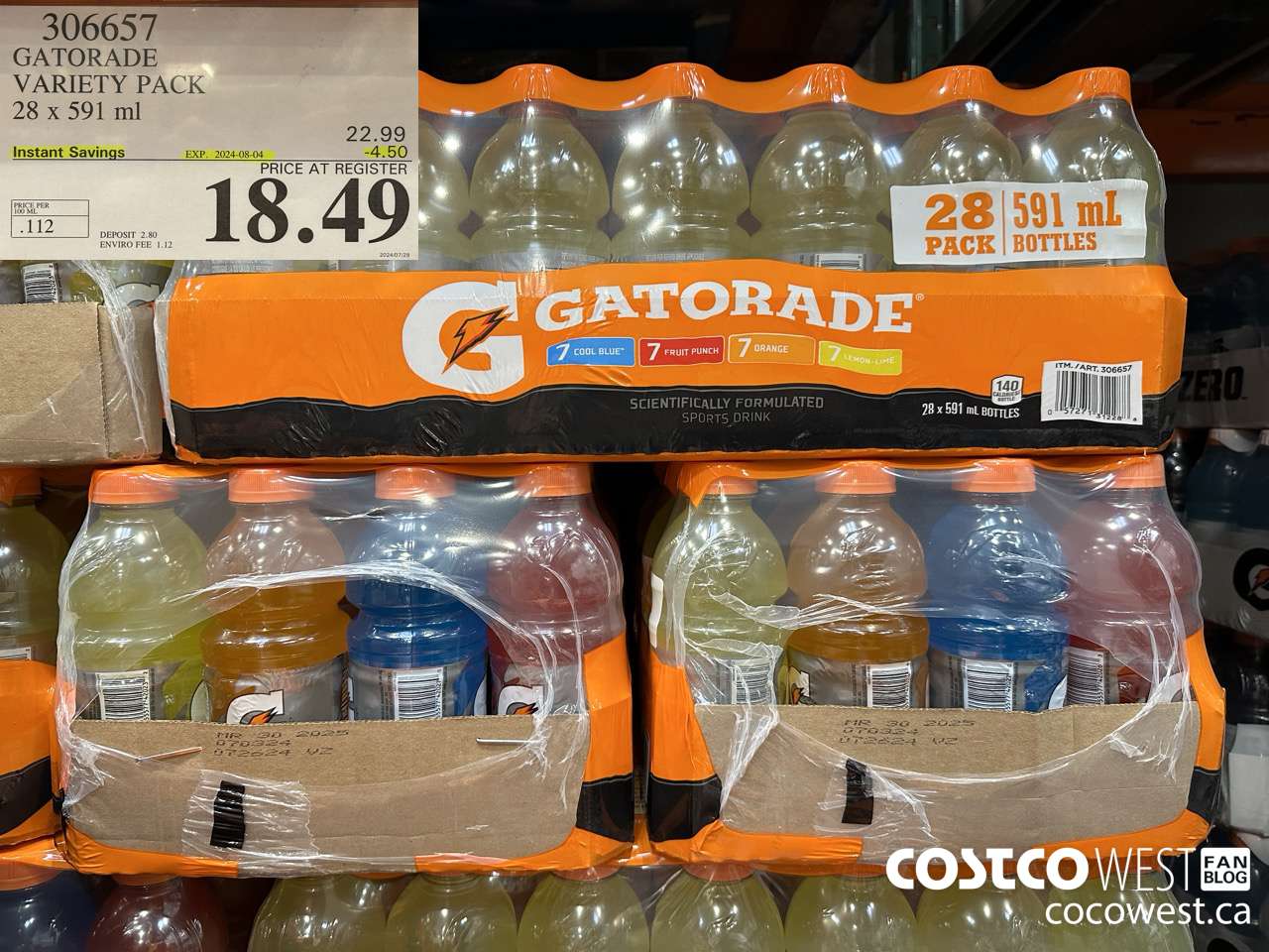306657 GATORADE VARIETY PACK 28 x 591 ml ($4.50 INSTANT SAVINGS EXPIRES ON 2024-08-04) $18.49