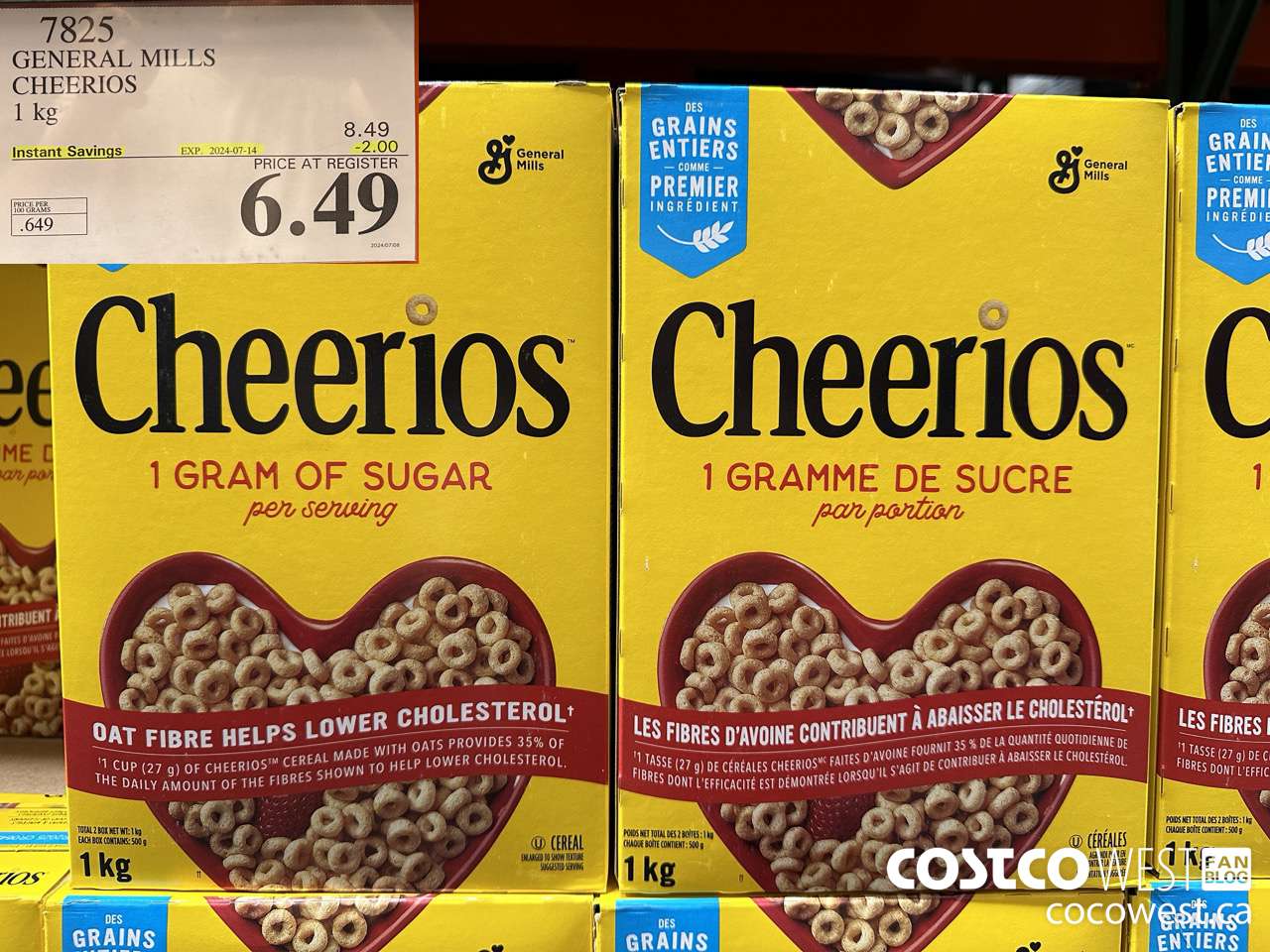 7825 GENERAL MILLS CHEERIOS 1 kg ($2.00 INSTANT SAVINGS EXPIRES ON 2024-07-14) $6.49
