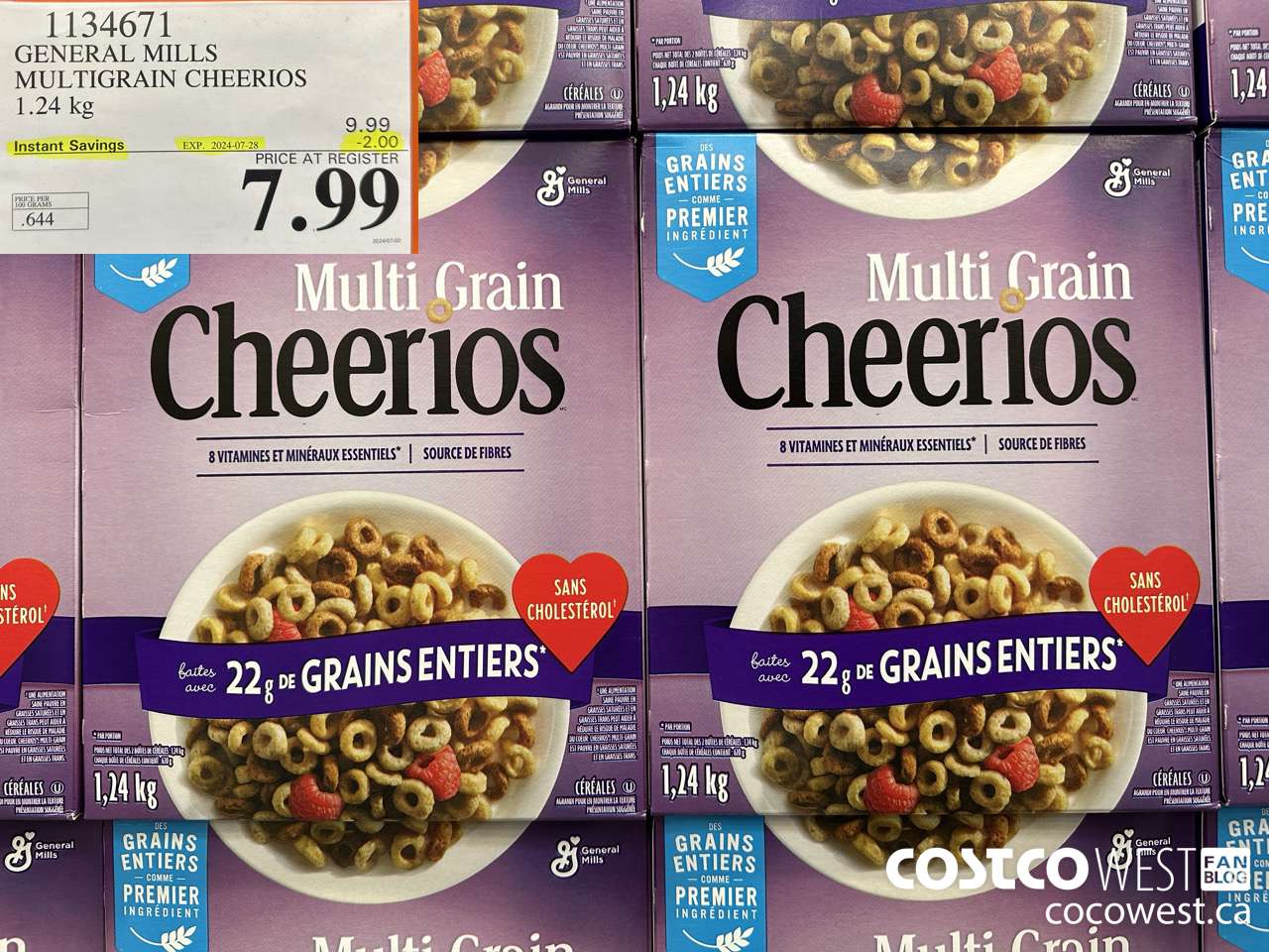 1134671 GENERAL MILLS MULTIGRAIN CHEERIOS 1.24 kg ($2.00 INSTANT SAVINGS EXPIRES ON 2024-07-28) $7.99