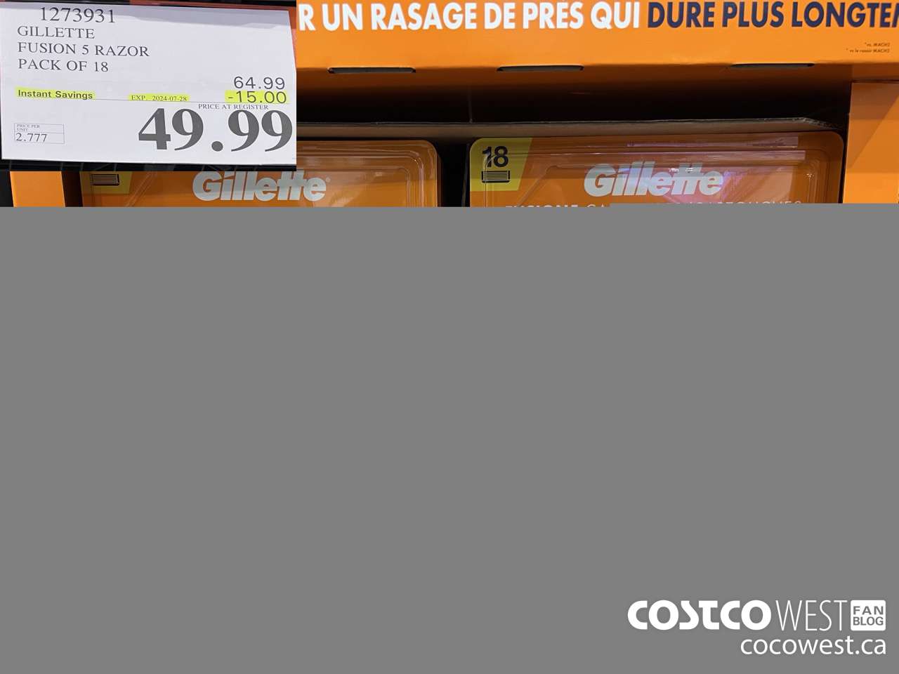 1273931 GILLETTE FUSIONS CARTRIDGES PACK OF 18 ($15.00 INSTANT SAVINGS EXPIRES ON 2024-07-28) $49.99