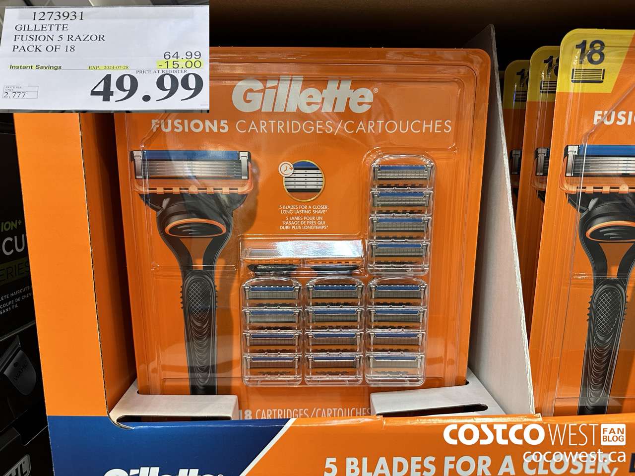 1273931 GILLETTE FUSIONS CARTRIDGES PACK OF 18 ($15.00 INSTANT SAVINGS EXPIRES ON 2024-07-28) $49.99