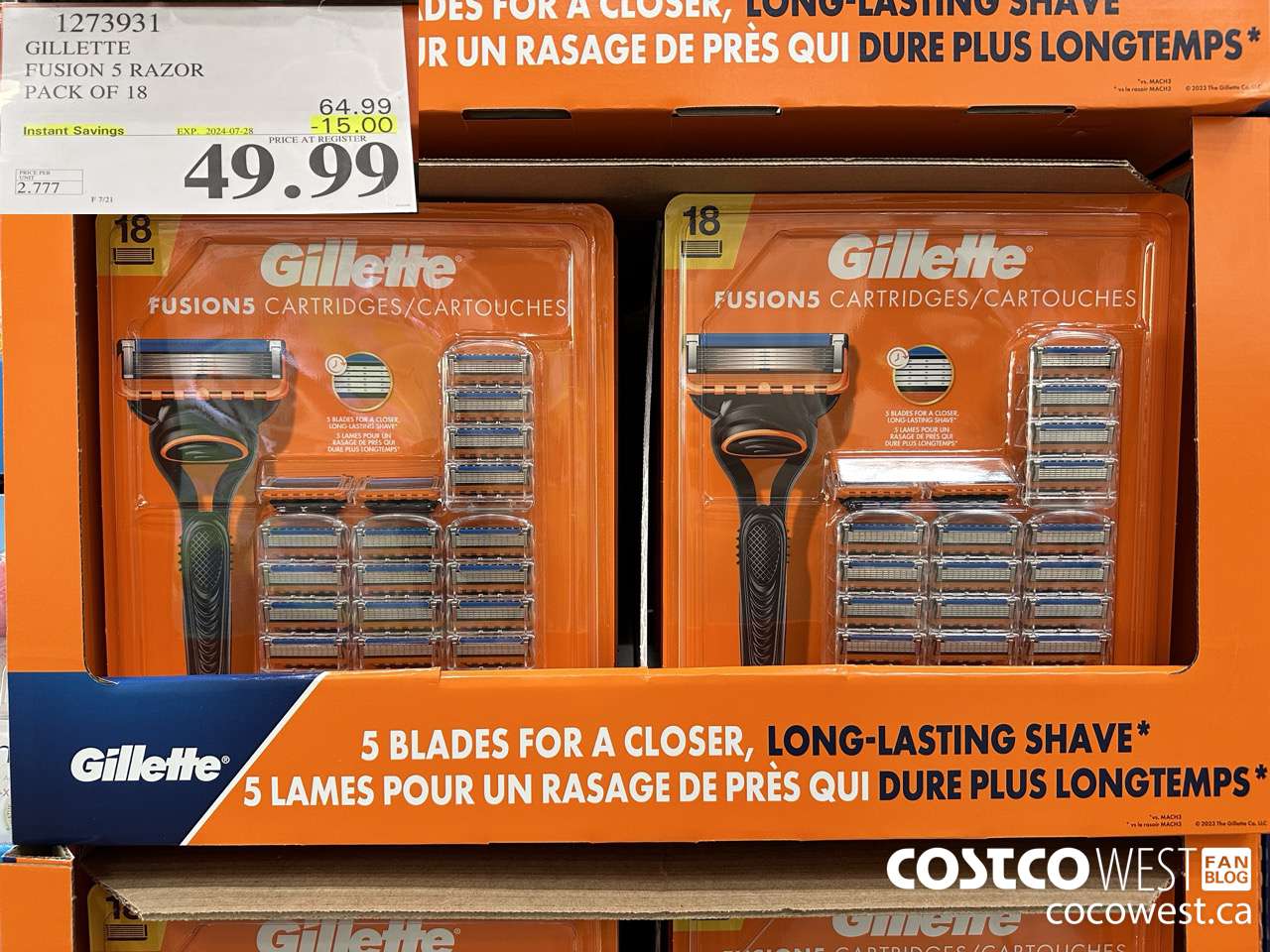 1273931 GILLETTE FUSIONS CARTRIDGES PACK OF 18 ($15.00 INSTANT SAVINGS EXPIRES ON 2024-07-28) $49.99