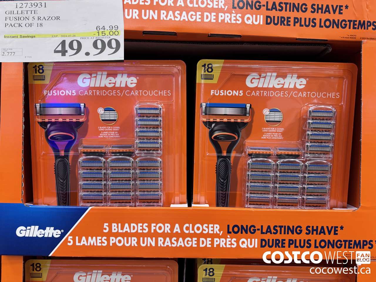 1273931 GILLETTE FUSIONS CARTRIDGES PACK OF 18 ($15.00 INSTANT SAVINGS EXPIRES ON 2024-07-28) $49.99