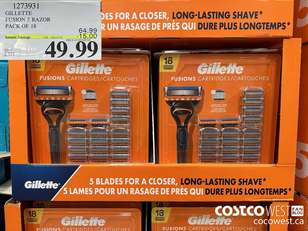 1273931 GILLETTE FUSIONS CARTRIDGES PACK OF 18 ($15.00 INSTANT SAVINGS EXPIRES ON 2024-07-30) $49.99