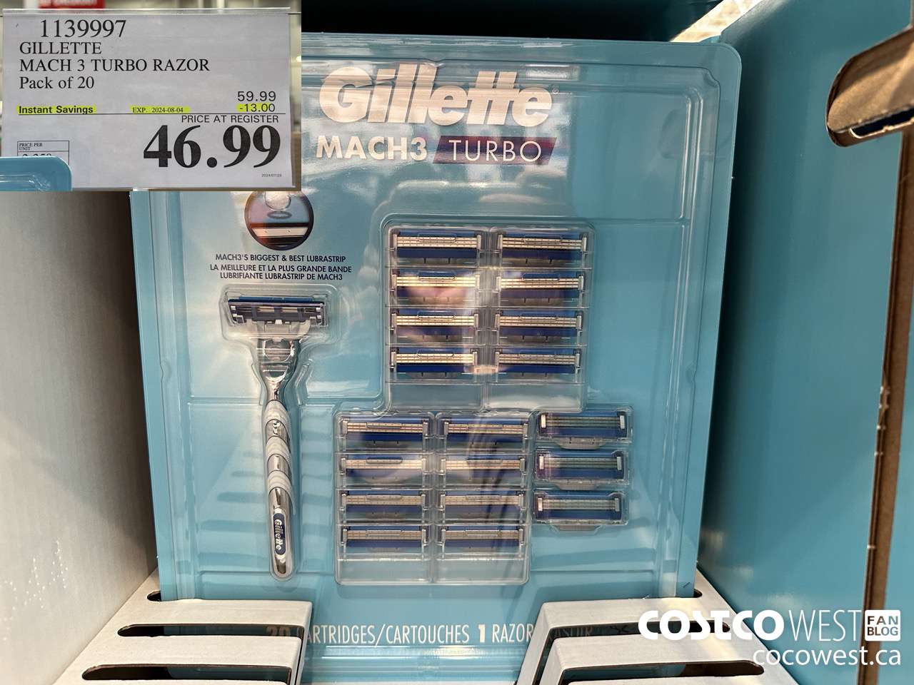 1139997 GILLETTE MACH 3 TURBO RAZOR PACK OF 20 ($13.00 INSTANT SAVINGS EXPIRES ON 2024-08-04) $46.99