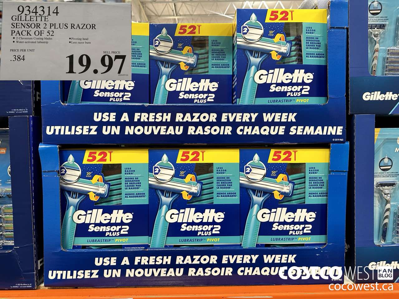 934314 GILLETTE SENSOR 2 PLUS RAZOR PACK OF 52 $19.97