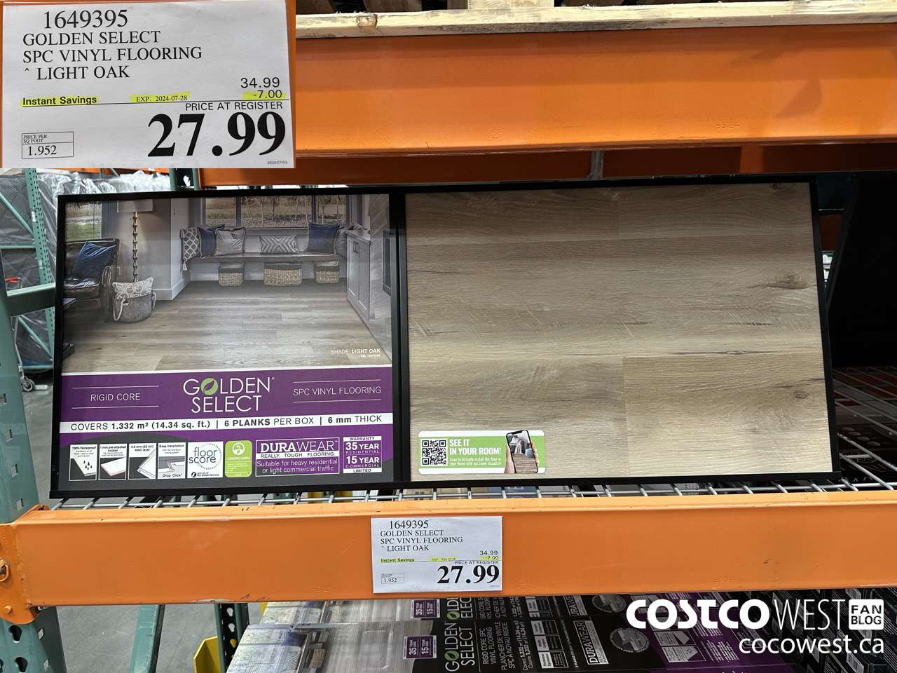 1649395 GOLDEN SELECT SPC VINYL FLOORING LIGHT OAK ($7.00 INSTANT SAVINGS EXPIRES ON 2024-07-28) $27.99
