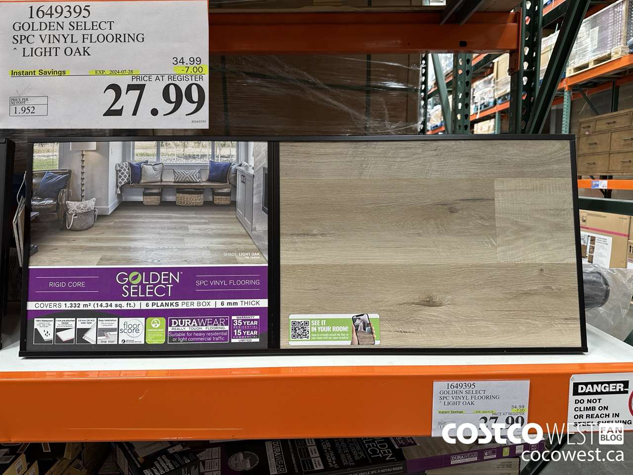 1649395 GOLDEN SELECT SPC VINYL FLOORING LIGHT OAK ($7.00 INSTANT SAVINGS EXPIRES ON 2024-07-28) $27.99