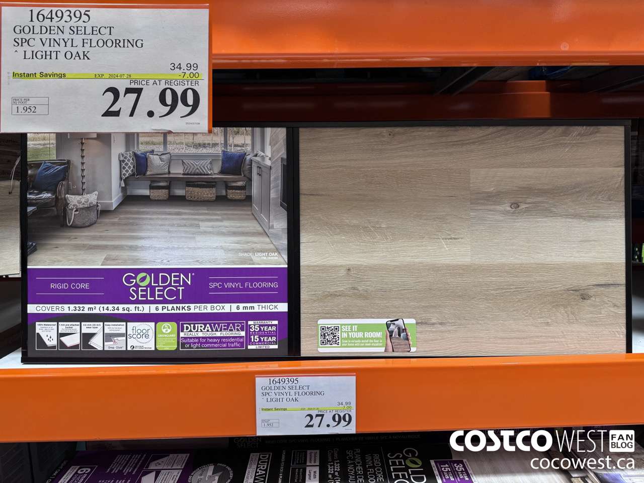 1649395 GOLDEN SELECT SPC VINYL FLOORING LIGHT OAK ($7.00 INSTANT SAVINGS EXPIRES ON 2024-07-28) $27.99