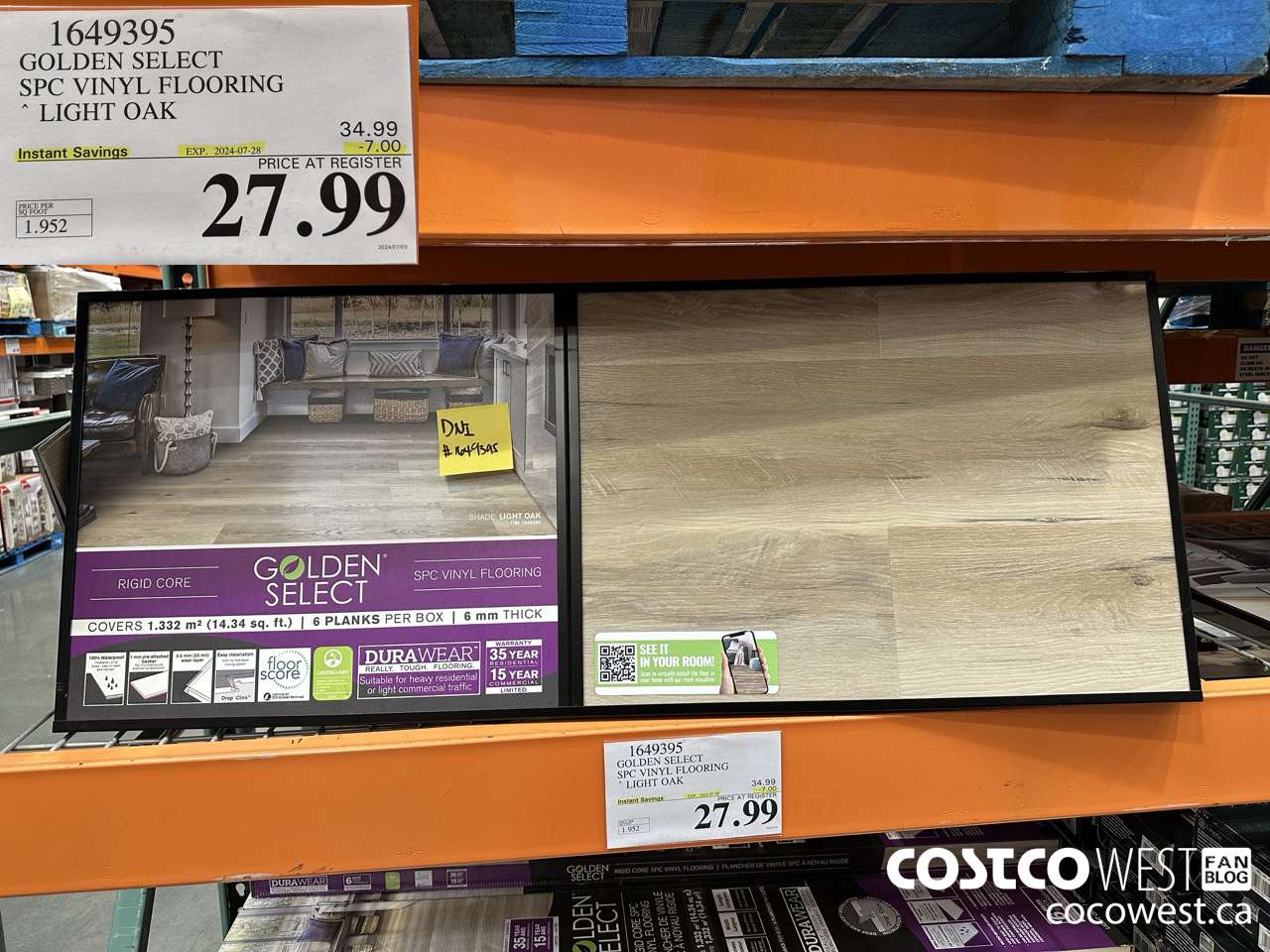 1649395 GOLDEN SELECT SPC VINYL FLOORING LIGHT OAK ($7.00 INSTANT SAVINGS EXPIRES ON 2024-07-28) $27.99