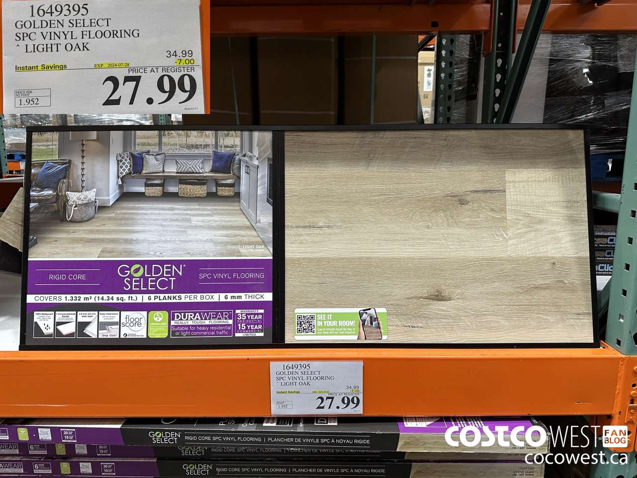 1649395 GOLDEN SELECT SPC VINYL FLOORING LIGHT OAK ($7.00 INSTANT SAVINGS EXPIRES ON 2024-07-28) $27.99