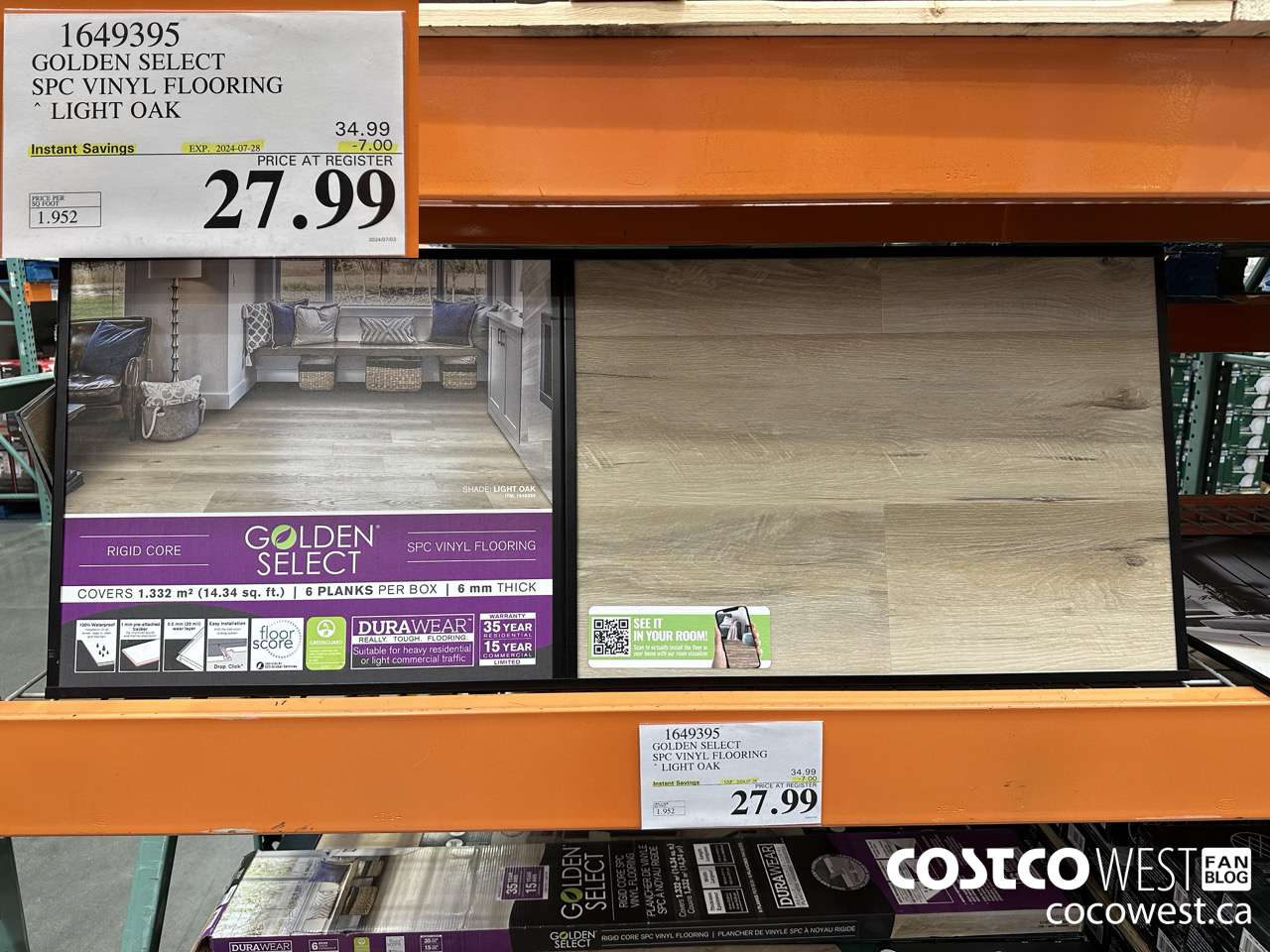 1649395 GOLDEN SELECT SPC VINYL FLOORING LIGHT OAK ($7.00 INSTANT SAVINGS EXPIRES ON 2024-07-28) $27.99