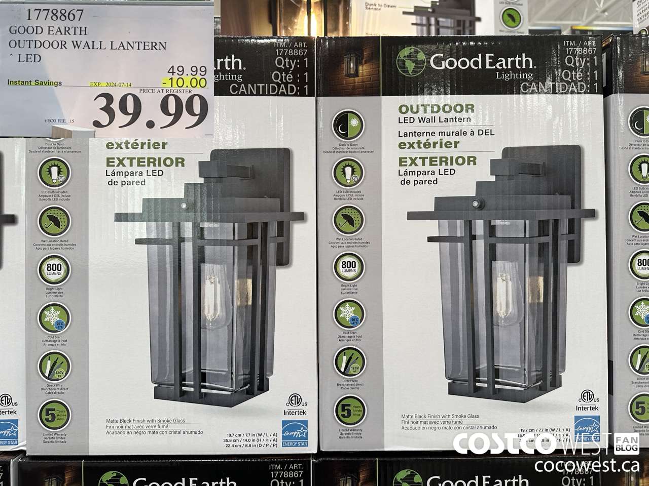 1778867 GOOD EARTH OUTDOOR WALL LANTERN LED ($10.00 INSTANT SAVINGS EXPIRES ON 2024-07-14) $39.99