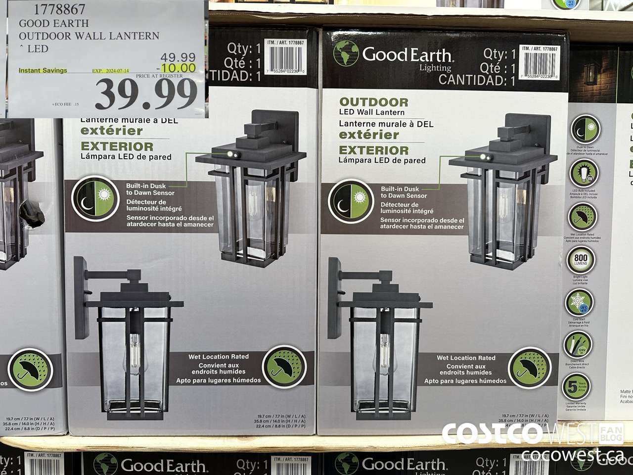 1778867 GOOD EARTH OUTDOOR WALL LANTERN LED ($10.00 INSTANT SAVINGS EXPIRES ON 2024-07-14) $39.99