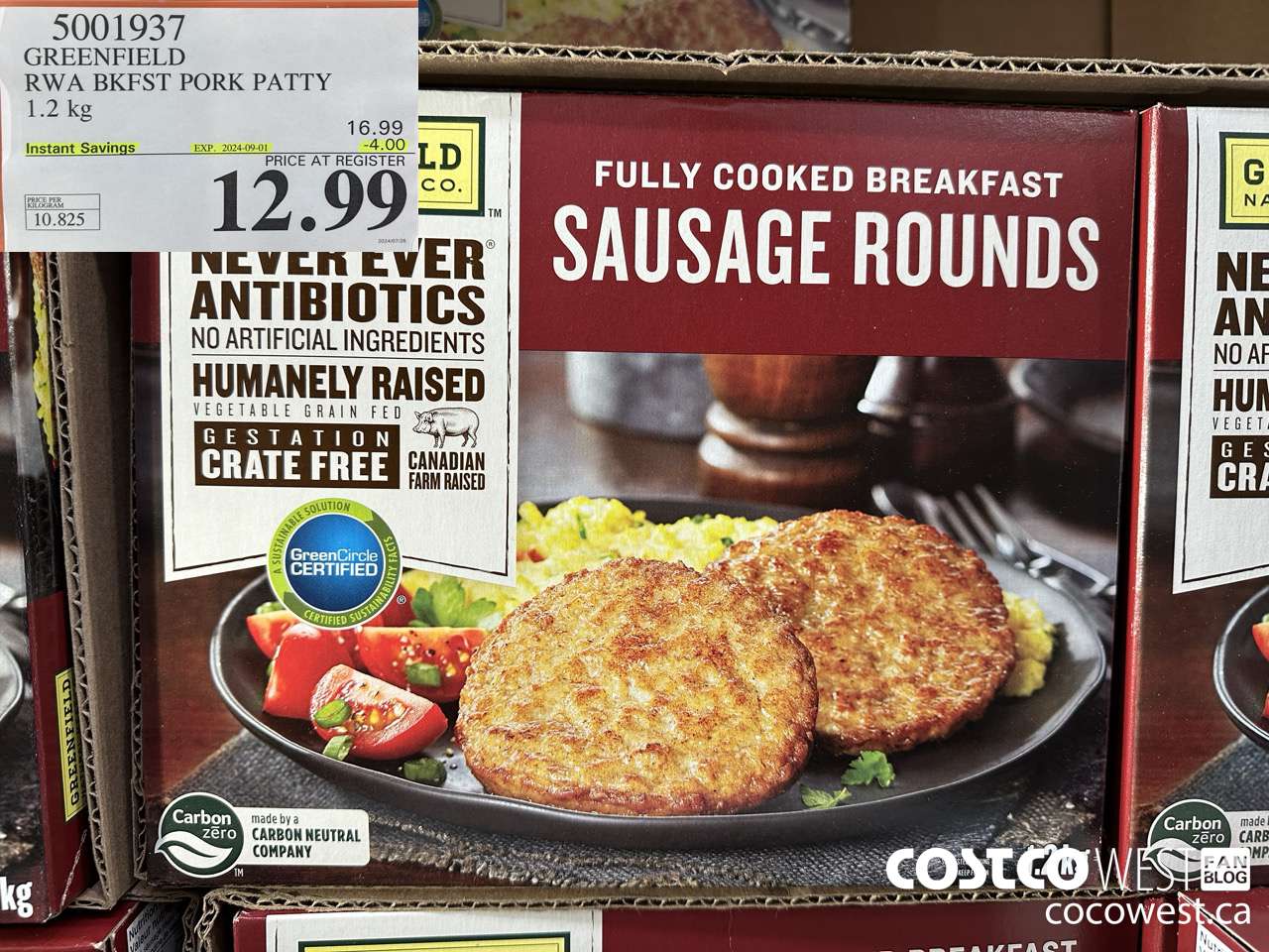 5001937 GREENFIELD RWA BKFST PORK PATTY 1.2 kg ($4.00 INSTANT SAVINGS EXPIRES ON 2024-09-01) $12.99