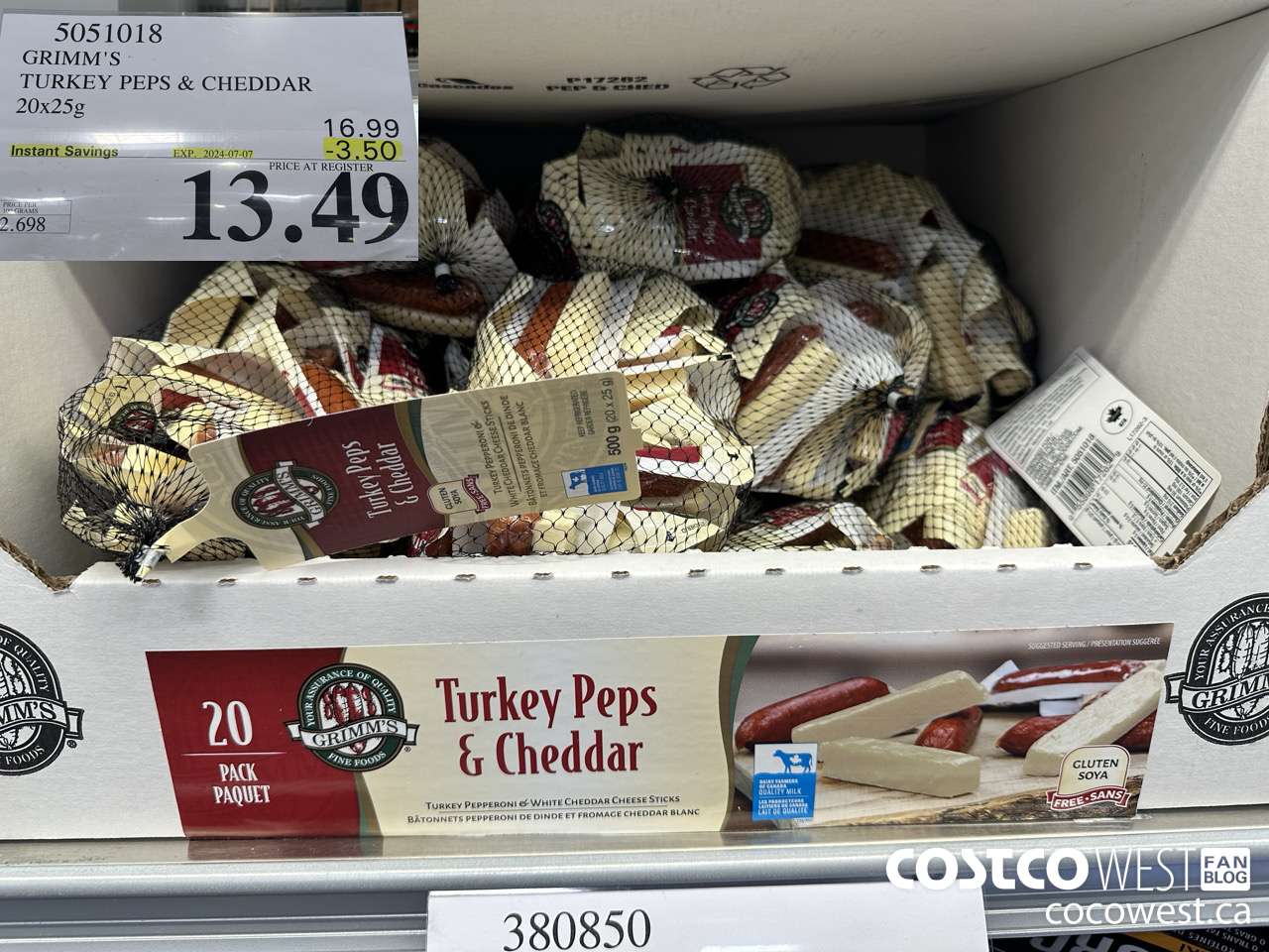 5051018 GRIMM'S TURKEY PEPS & CHEDDAR 20X25G ($3.50 INSTANT SAVINGS EXPIRES ON 2024-07-07) $13.49
