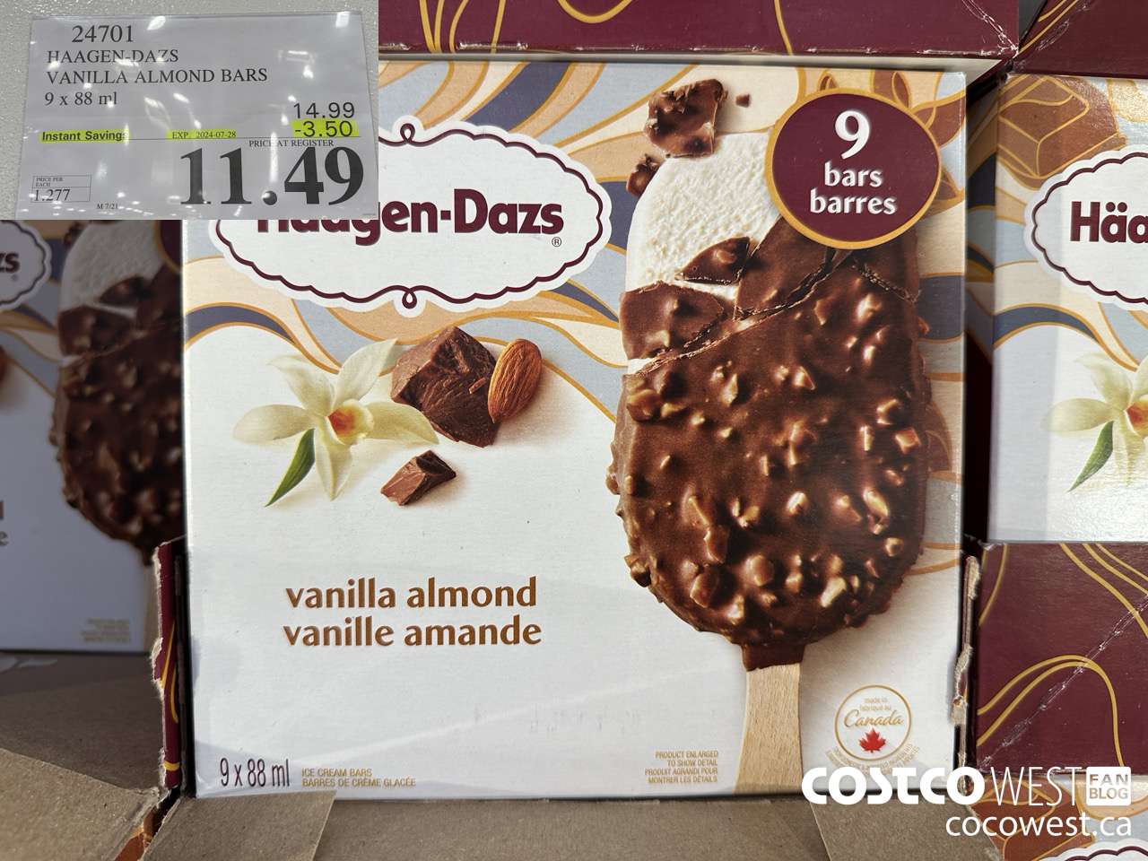 24701 HAAGEN-DAZS VANILLA ALMOND BARS 9 x 88 ml ($3.50 INSTANT SAVINGS EXPIRES ON 2024-07-28) $11.49