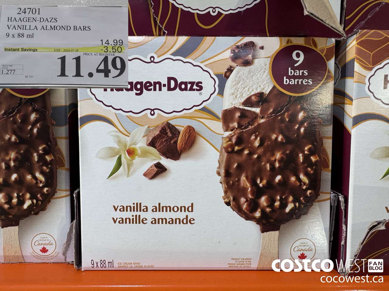 24701 HAAGEN-DAZS VANILLA ALMOND BARS 9 x 88 ml ($3.50 INSTANT SAVINGS EXPIRES ON 2024-07-28) $11.49
