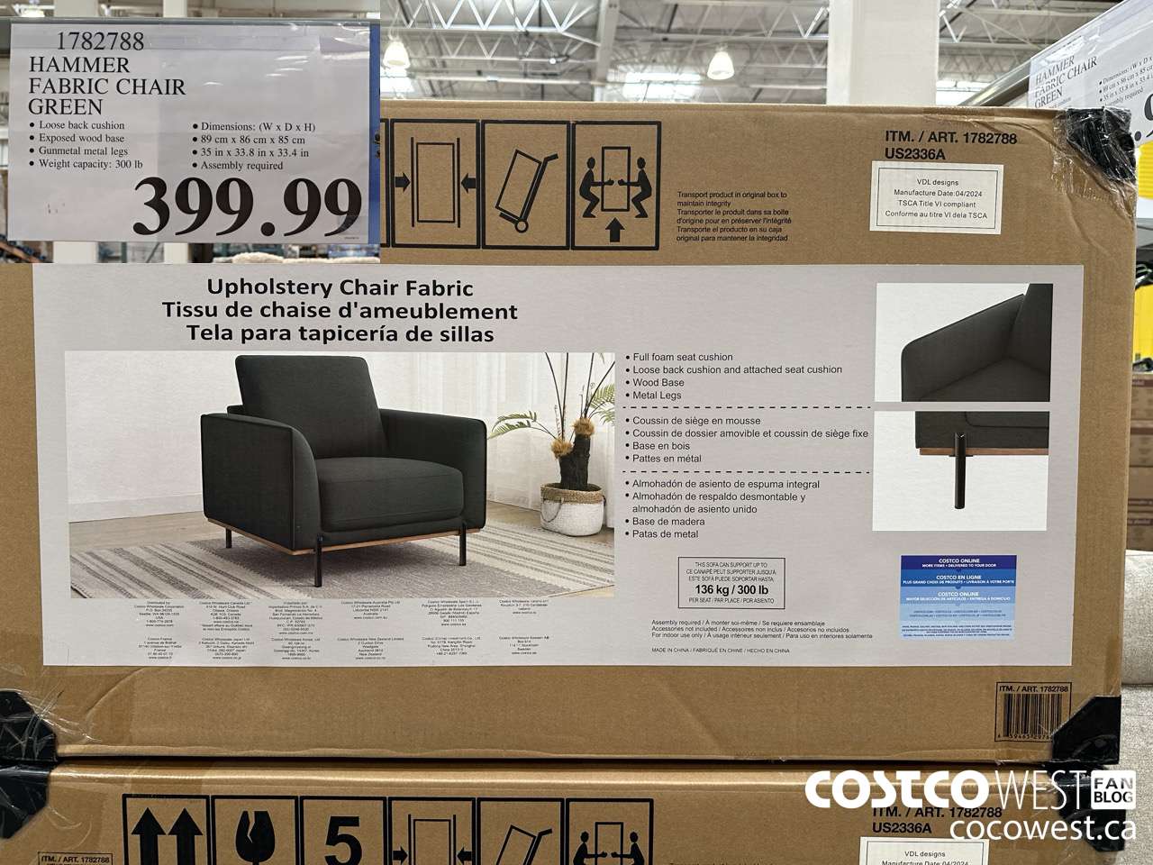 1782788 HAMMER FABRIC CHAIR GREEN $399.99