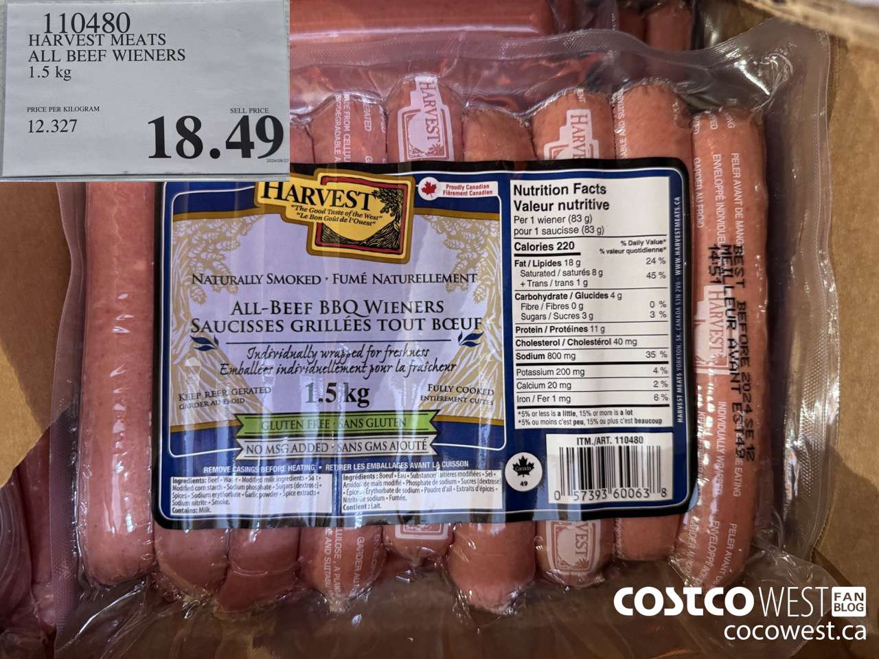 110480 HARVEST MEATS ALL BEEF WIENERS 1.5 KG $18.49