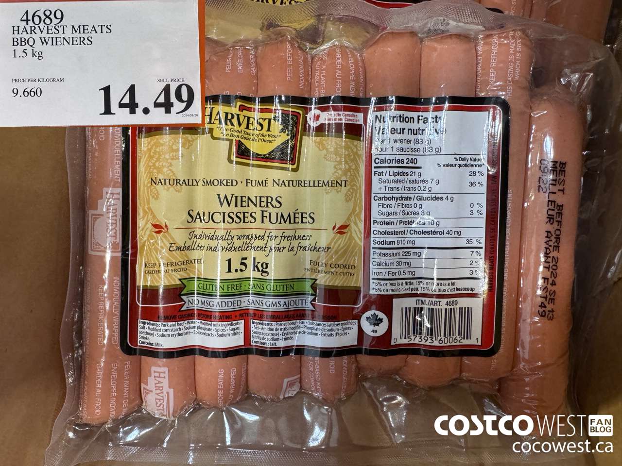 4689 HARVEST MEATS BBQ WIENERS 1.5 KG $14.49
