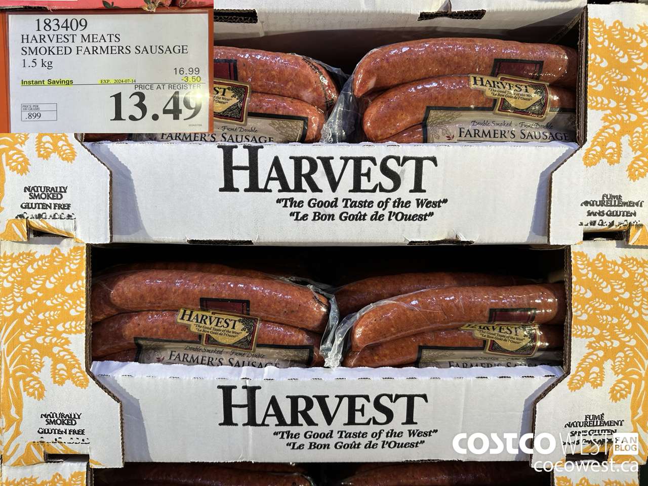 183409 HARVEST MEATS SMOKED FARMERS SAUSAGE 1.5 kg ($3.50 INSTANT SAVINGS EXPIRES ON 2024-07-14) $13.49