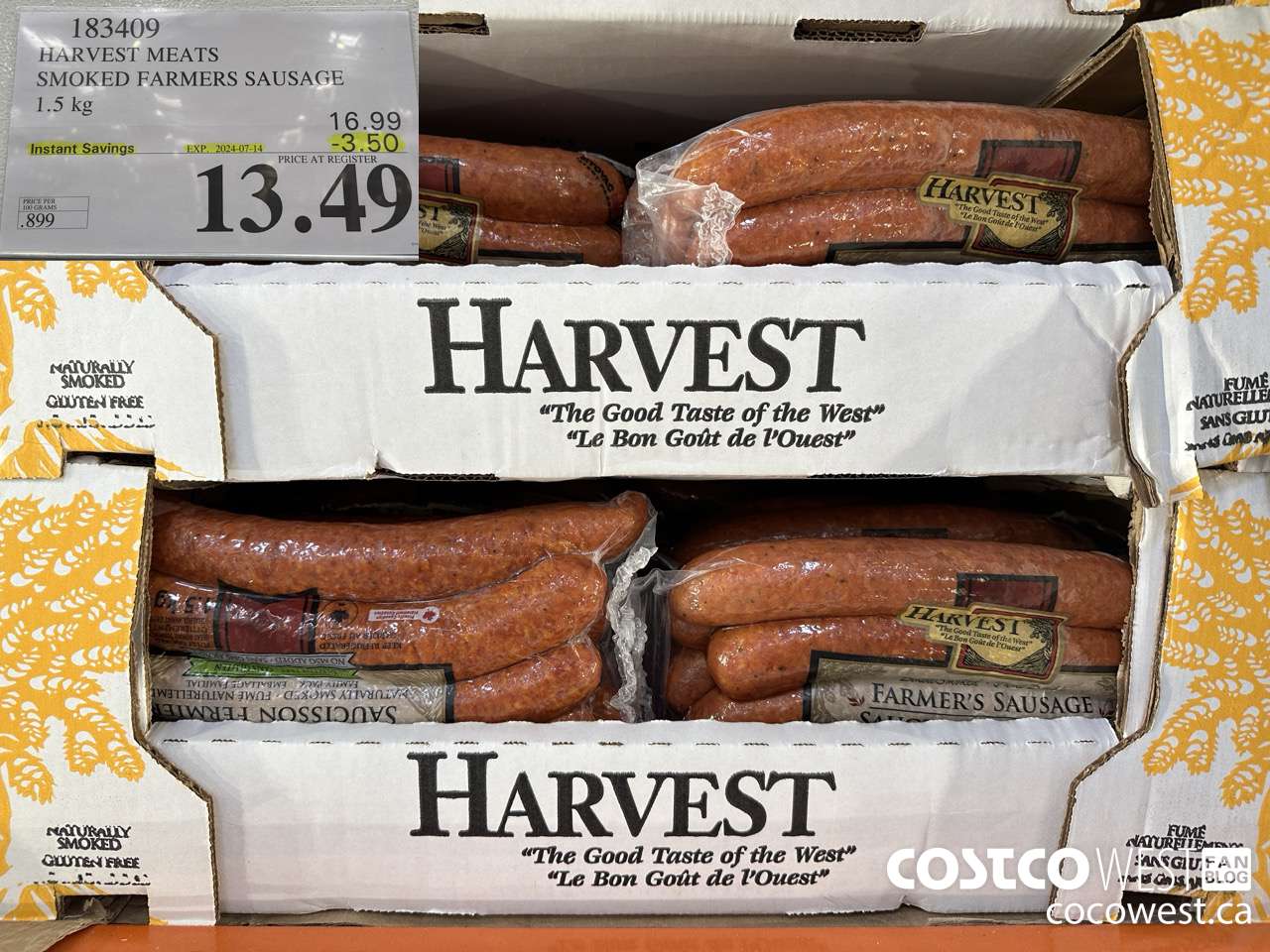 183409 HARVEST MEATS SMOKED FARMERS SAUSAGE 1.5 kg ($3.50 INSTANT SAVINGS EXPIRES ON 2024-07-14) $13.49