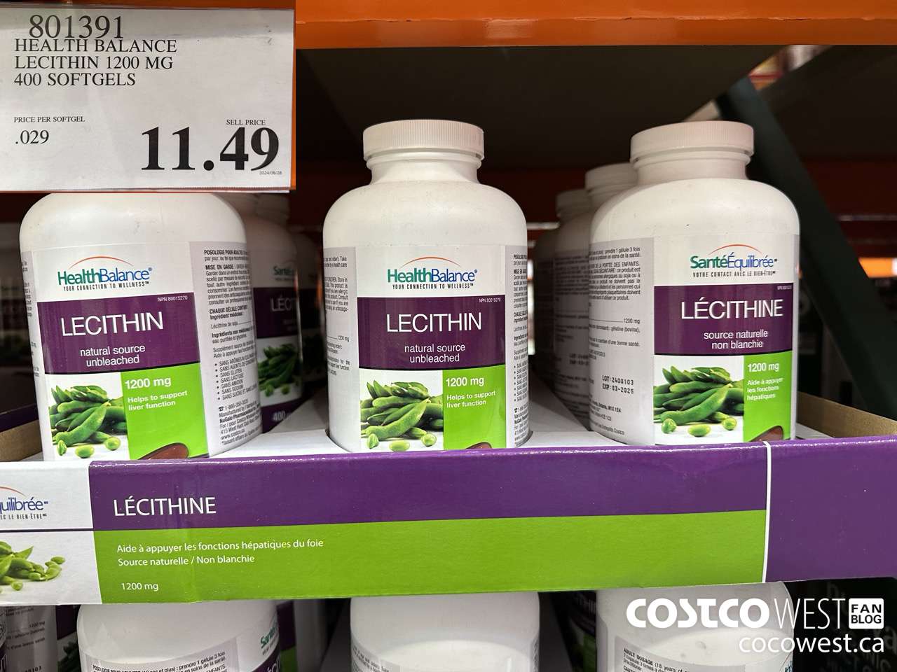 801391 HEALTH BALANCE LECITHIN 1200 MG 400 SOFTGELS $11.49