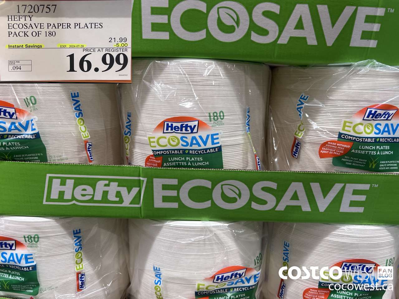 1720757 HEFTY ECOSAVE PAPER PLATES PACK OF 180 ($5.00 INSTANT SAVINGS EXPIRES ON 2024-07-28) $16.99
