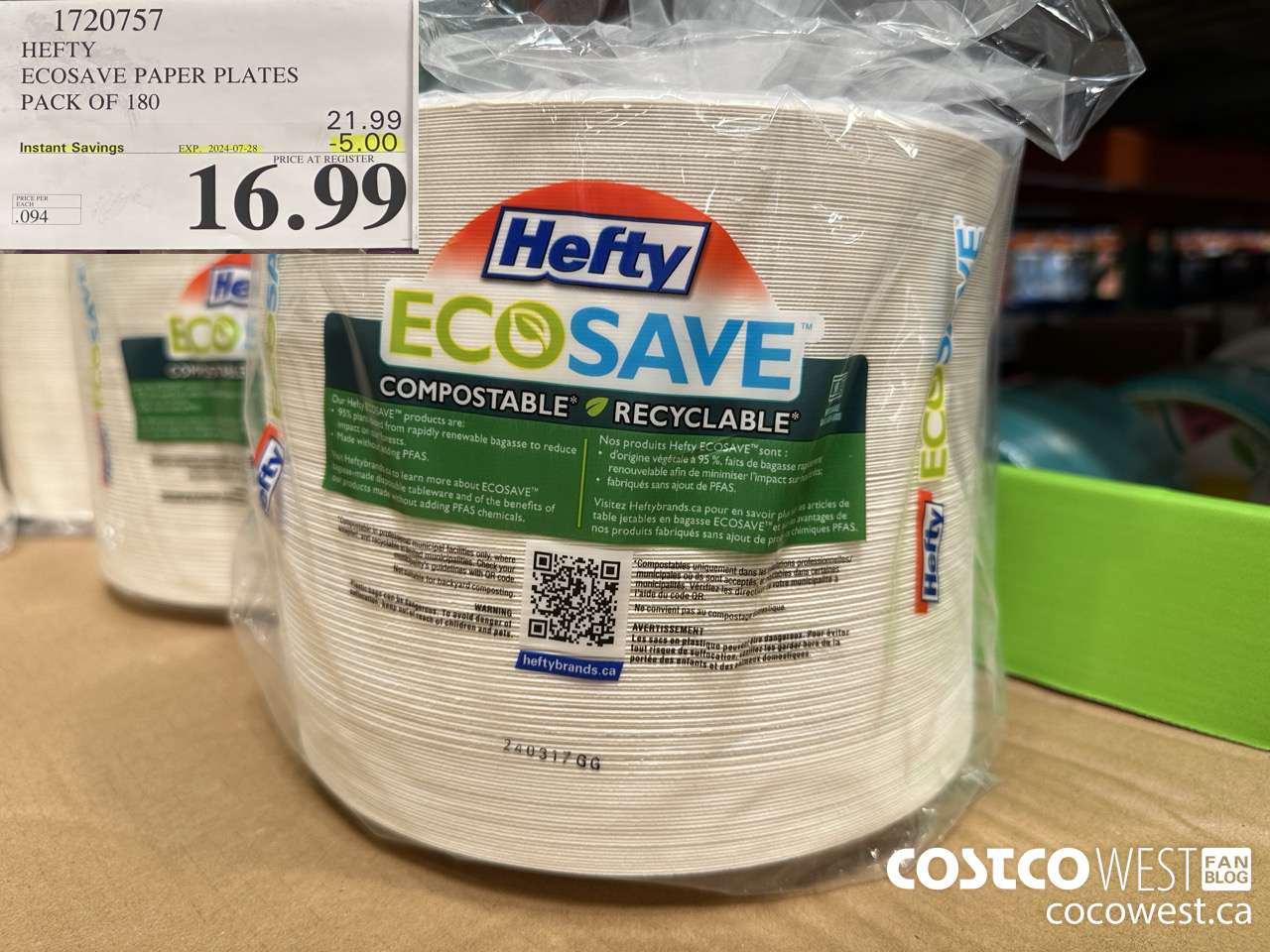 1720757 HEFTY ECOSAVE PAPER PLATES PACK OF 180 ($5.00 INSTANT SAVINGS EXPIRES ON 2024-07-28) $16.99