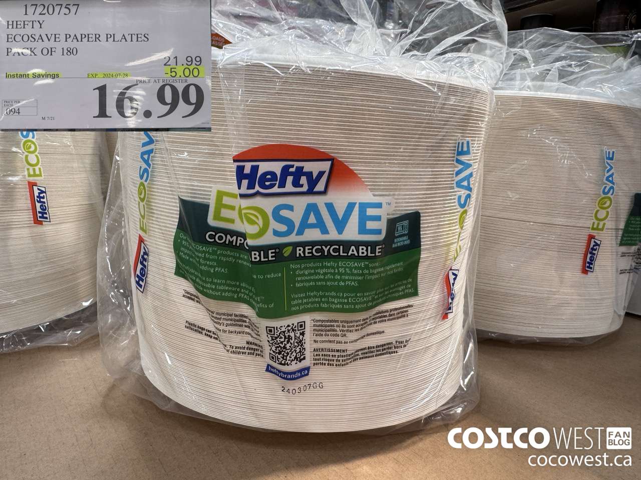 1720757 HEFTY ECOSAVE PAPER PLATES PACK OF 180 ($5.00 INSTANT SAVINGS EXPIRES ON 2024-07-28) $16.99
