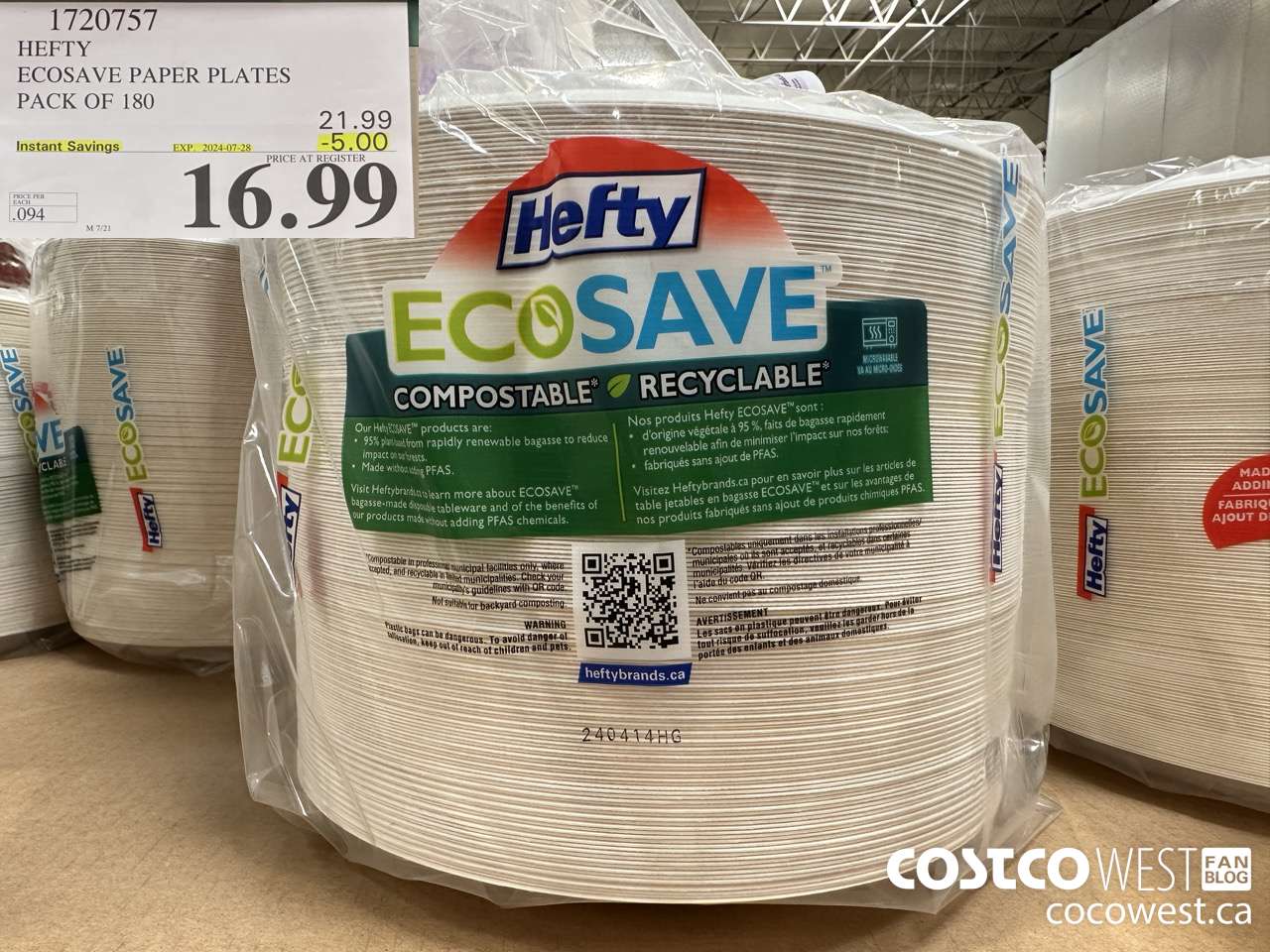 1720757 HEFTY ECOSAVE PAPER PLATES PACK OF 180 ($5.00 INSTANT SAVINGS EXPIRES ON 2024-07-28) $16.99